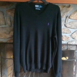 Polo Ralph Lauren Black Pima Cotton V neck Sweater